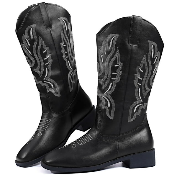 Ecetana Cowboy Boots for Women Wide Calf Square Toe Embroidered Western Cowgirl Boots