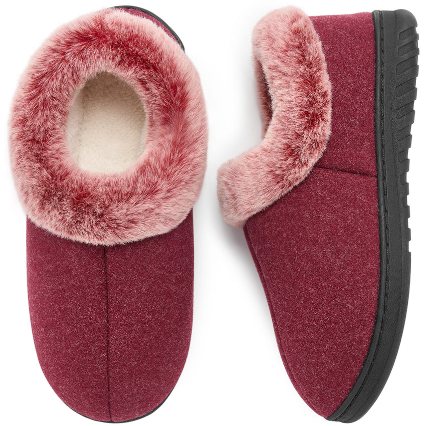 Ecetana Womens Closed Back Slippers Warm Soft Comfy Memory Foam Non-Slip House Shoes with Fluffy Collar