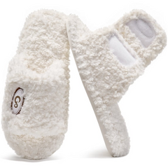 Ecetana Womens Fuzzy Memory Foam House Slippers Open Toe Slip On Indoor Shoes