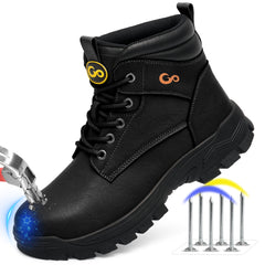 MeMoride Men's Steel Toe Shoes Work Boots Leather Slip-Resistant Industrial Safety Boots
