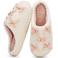 Ecetana House Slippers for Women Fluffy Fuzzy Slippers Non-Slip Home Shoes with Bows