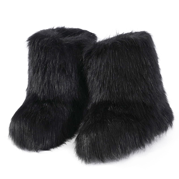Ecetana Womens Faux Fur Boot Winter Warm Fluffy Long Furry Boots Mid-Calf Snow Boots