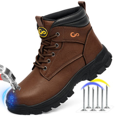 MeMoride Men's Steel Toe Shoes Work Boots Leather Slip-Resistant Industrial Safety Boots