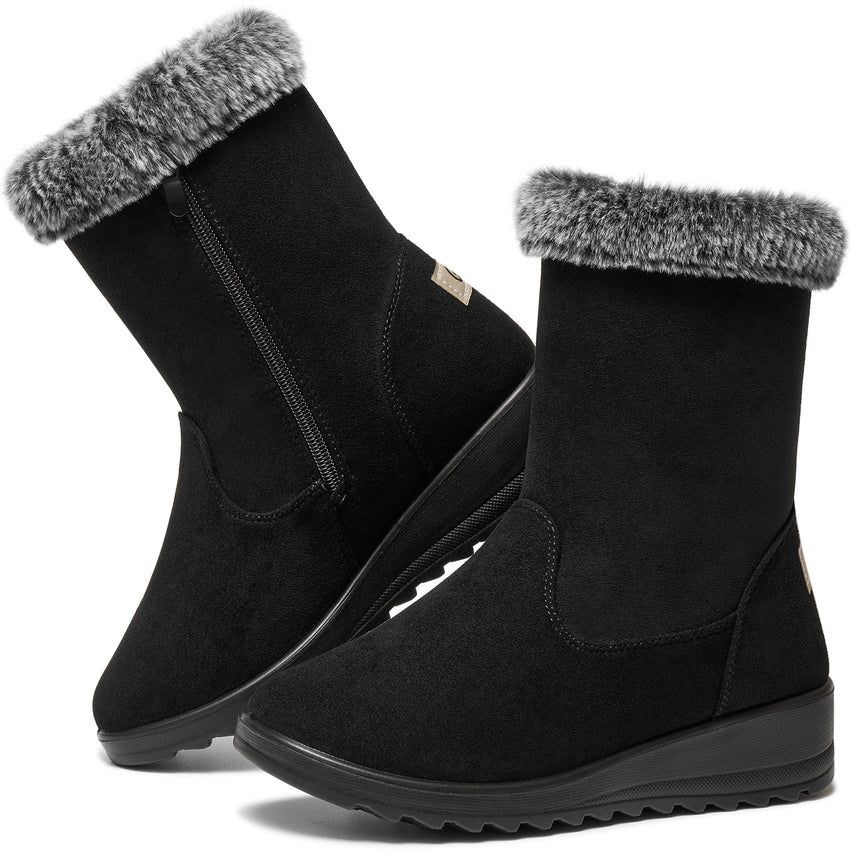 Ablanczoom Snow Boots Womens Non-Slip Outdoor Winter Shoes Round Toe Booties for Women with Warm Faux Fur