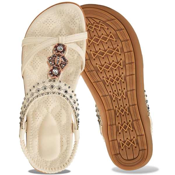 Ecetana Women Sandals Flats Sandals for Women Comfortable Elastic Ankle Strap Beach Shoes