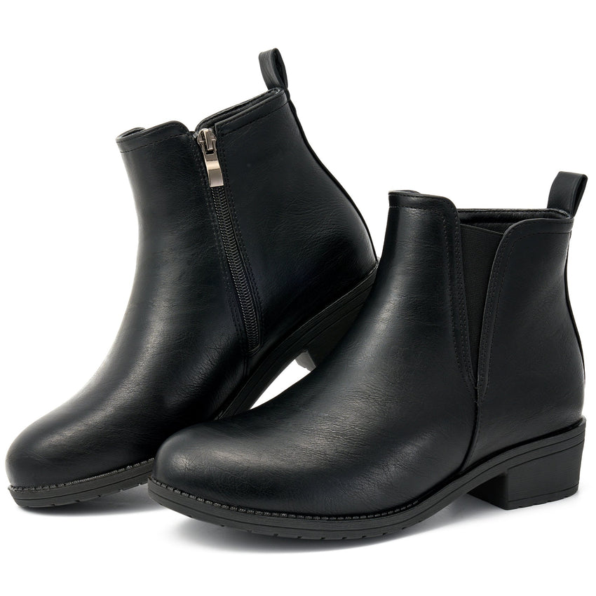 Ecetana Women's Ankle Boots Low Heel Round Toe Chunky Short Booties with Side Zipper