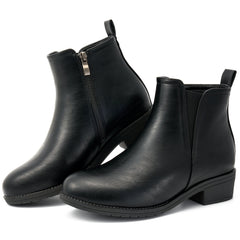 Ecetana Women's Ankle Boots Low Heel Round Toe Chunky Short Booties with Side Zipper