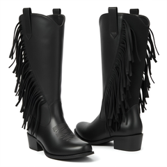 Ecetana Womens Cowboy Boots Chunky Heel Wide Calf Booties Tassel Western Boots for Women