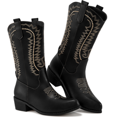 Ecetana Cowboy Boots for Womens Chunky Heel Wide Calf Western Cowgirl Boots