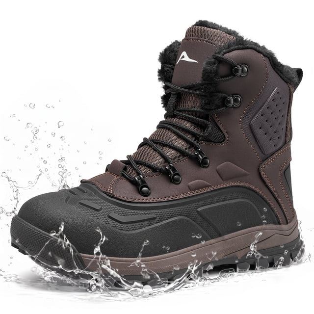 Ecetana Men's Waterproof Hiking Snow Boots Non-Slip Warm Ankle Boots for Trekking