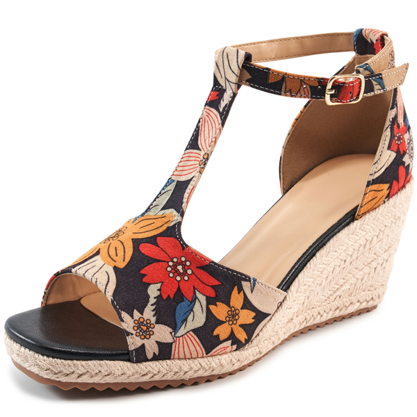 Ecetana Women's Wedge Sandals Open Toe Espadrilles Platform Sandals with Ankle Strap