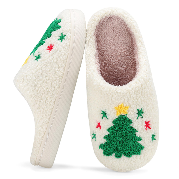 Ecetana Fuzzy House Slippers for Women Christmas Cozy Memory Foam Woman Slipper Indoor and Outdoor Winter Bedroom Shoes