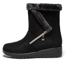 Ecetana Winter Women's Snow Boots Slip-On Waterproof Ankle Boots Suede Warm Faux Fur Lined High Top Outdoor Shoes