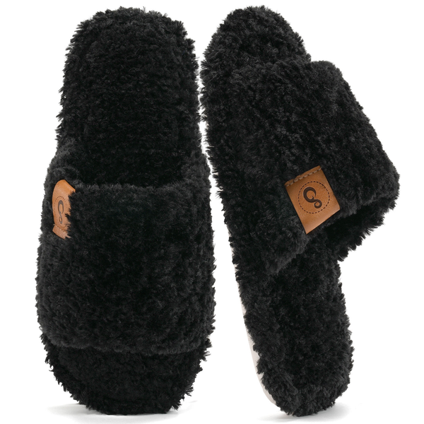 Ecetana House Slippers for Women Cozy Soft Fuzzy Slippers Slides Open Toe House Shoes with Memory Foam