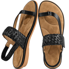 Ecetana Sandals for Women Woven Flat Sandals with Elasticity Ankle Strap Comfortable Pinch Toe Casual Sandals