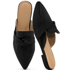 Ecetana Mules for Women Slip On Casual Work Slide Pointed Toe Backless Loafers Shoes