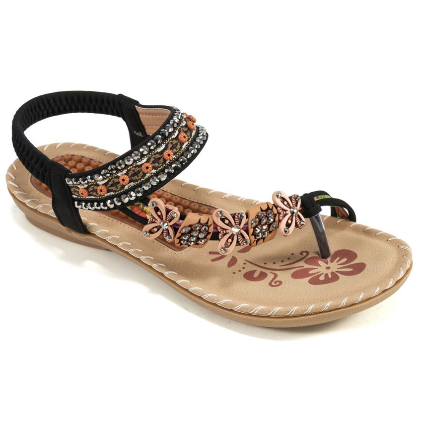 Women Summer Sandals Rhinestone Flats Sandals Female Casual Comfortable Massage Beach Shoes