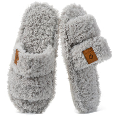 Ecetana Slippers for Women Fuzzy Plush Open Toe Cozy Warm Indoor Non-Slip House Shoes