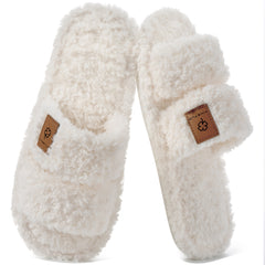 Ecetana Slippers for Women Fuzzy Plush Open Toe Cozy Warm Indoor Non-Slip House Shoes