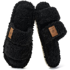 Ecetana Slippers for Women Fuzzy Plush Open Toe Cozy Warm Indoor Non-Slip House Shoes