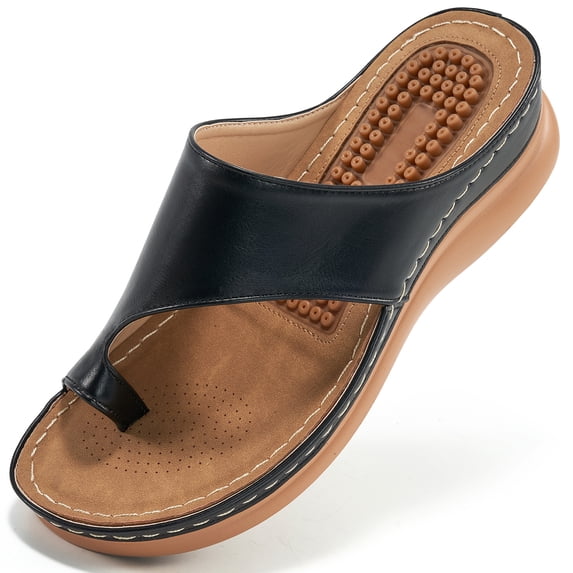 Ecetana Wedge Sandals for Women Flip Flops with Massage Footbed Casual Dressy Walking Sandals