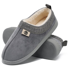 Ecetana Men's Fuzzy House Slippers Closed Back Suede Faux Fur Lined Non-Slip Indoor Outdoor Warm Slippers for Men