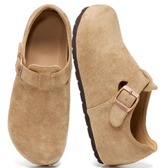 Ecetana Women's Loafers Slip-On Shoes Suede Casual Flats with Adjustable Strap