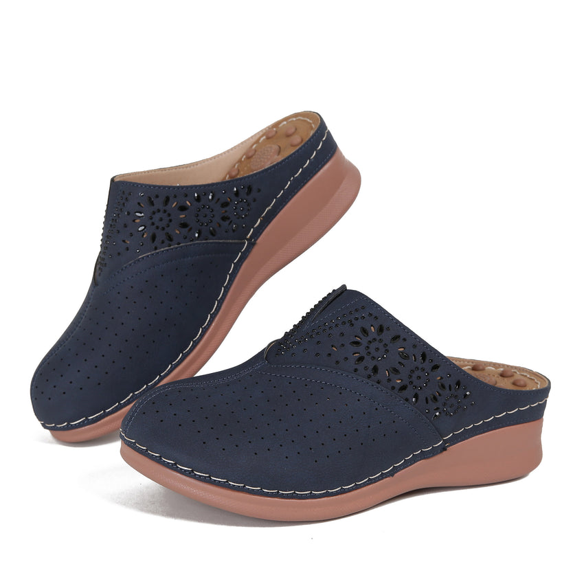 Ecetana Women's Clogs Slip On Leather Mules Comfort Massage Closed Toe Wedge Sandals