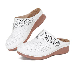 Ecetana Women's Clogs Slip On Leather Mules Comfort Massage Closed Toe Wedge Sandals