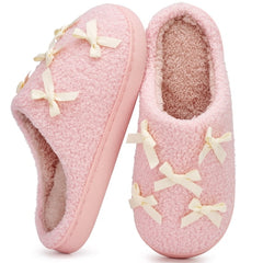 Ecetana House Slippers for Women Fluffy Fuzzy Slippers Non-Slip Home Shoes with Bows