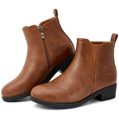 Ecetana Women's Ankle Boots Low Heel Round Toe Chunky Short Booties with Side Zipper