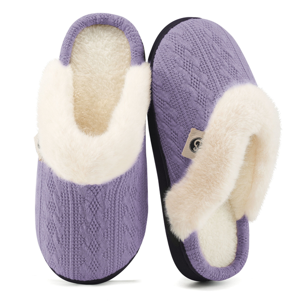 Ecetana  Warm Knit House Slippers for Women Comfy Lined Slippers with Memory Foam