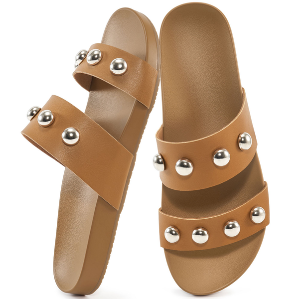 Ecetana Flat Sandals for Women Open Toe Summer Slide Sandals Double Strap Slip On Women's Sandals