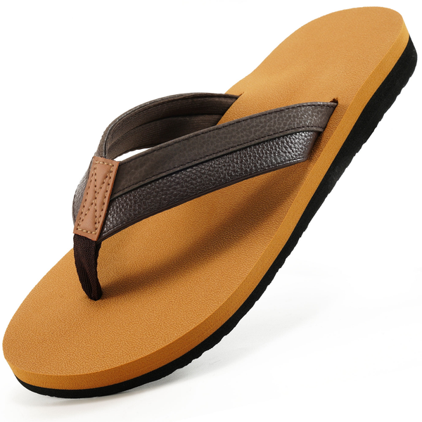 Ecetana Men's Flip Flops Comfort Yoga Mat Leather Beach Thong Sandals with Arch Support
