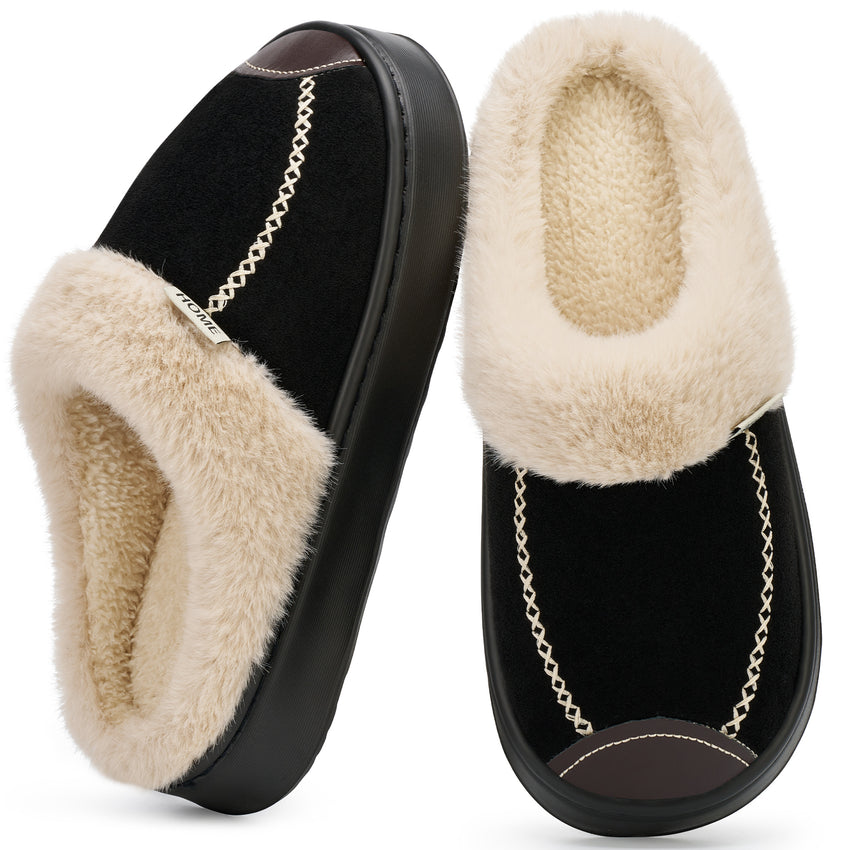 Ecetana Womens House Slippers Suede Fuzzy Slippers Faux Fur Lined Non-Slip Indoor Shoes