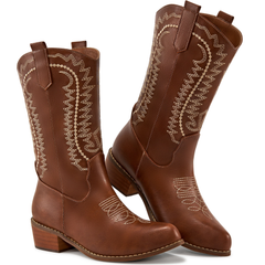 Ecetana Cowboy Boots for Womens Chunky Heel Wide Calf Western Cowgirl Boots