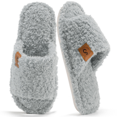 Ecetana House Slippers for Women Cozy Soft Fuzzy Slippers Slides Open Toe House Shoes with Memory Foam