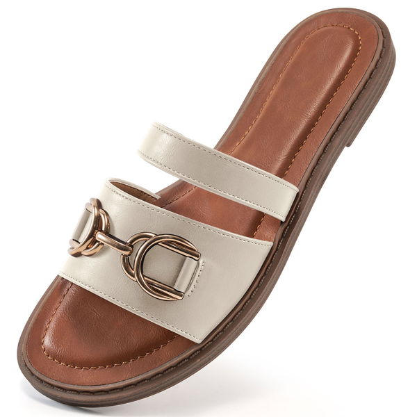 Ecetana Women's Dressy Flat Sandals Slip On Leather Slide Sandals for Women