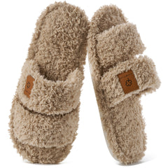 Ecetana Slippers for Women Fuzzy Plush Open Toe Cozy Warm Indoor Non-Slip House Shoes