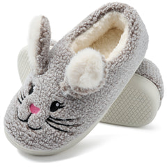 Ecetana Womens Fuzzy Slippers 3D Rabbit Closed Back Slippers Fluffy Non-Slip Indoor Warm House Slippers for Women