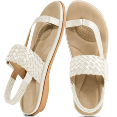 Ecetana Sandals for Women Woven Flat Sandals with Elasticity Ankle Strap Comfortable Pinch Toe Casual Sandals