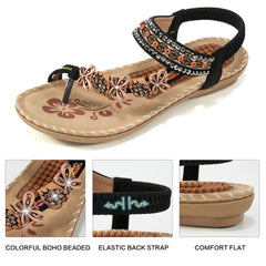 Women Summer Sandals Rhinestone Flats Sandals Female Casual Comfortable Massage Beach Shoes