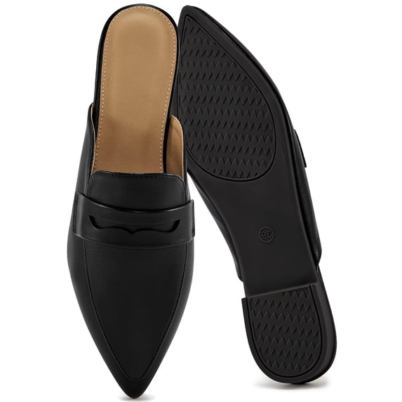 Ecetana Women's Pointed Toe Mules PU Leather Backless Loafer Flats Casual Slip On Shoes