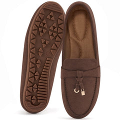 Ecetana Women's Suede Loafers Slip-On Flat Shoes Round Toe Casual Shoes for Daily Office Walking