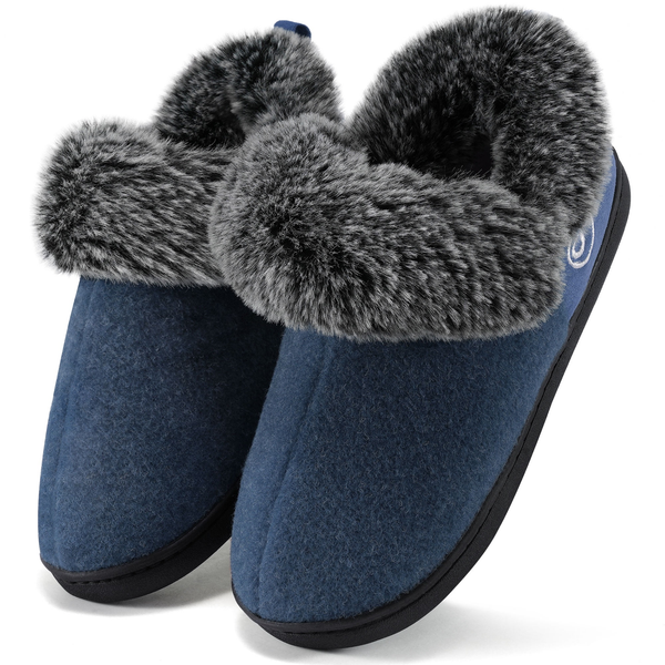 Ecetana  Women's Fuzzy Memory Foam Closed Back Slippers Faux Fur Lined House Shoes