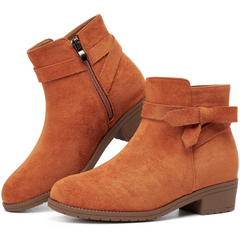 Ecetana Women's Ankle Booties Suede Low Block Heel Casual Short Boots with Side Zipper