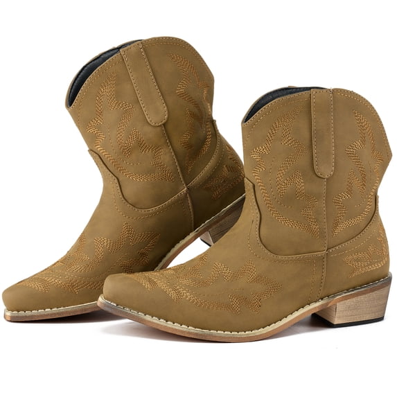 Ecetana Cowboy Boots for Women Ankle Cowgirl Booties Pointed Toe Embroidery Western Short Boots