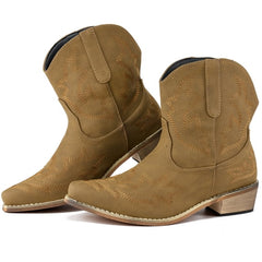 Ecetana Cowboy Boots for Women Ankle Cowgirl Booties Pointed Toe Embroidery Western Short Boots