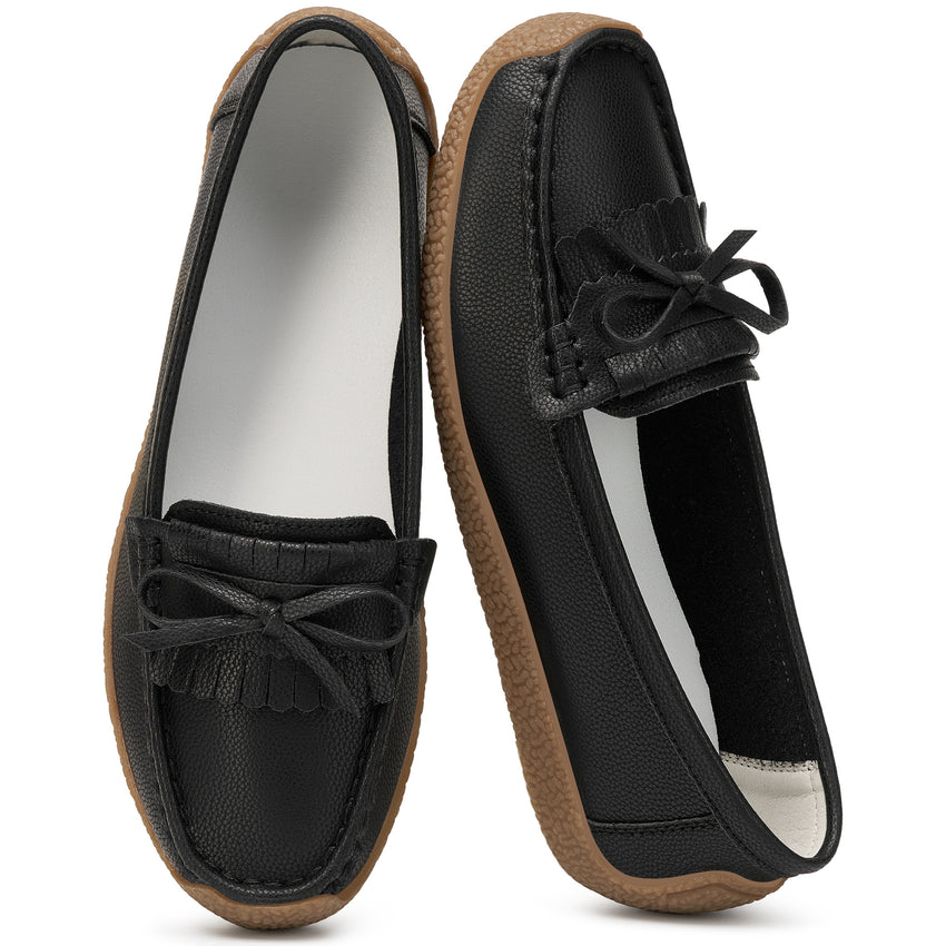 Ecetana Women's Leather Loafers Cozy Slip-Ons Driving Shoes Lightweight Work Flats for Women