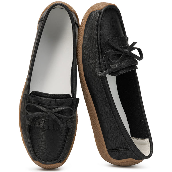 Ecetana Women's Leather Loafers Cozy Slip-Ons Driving Shoes Lightweight Work Flats for Women